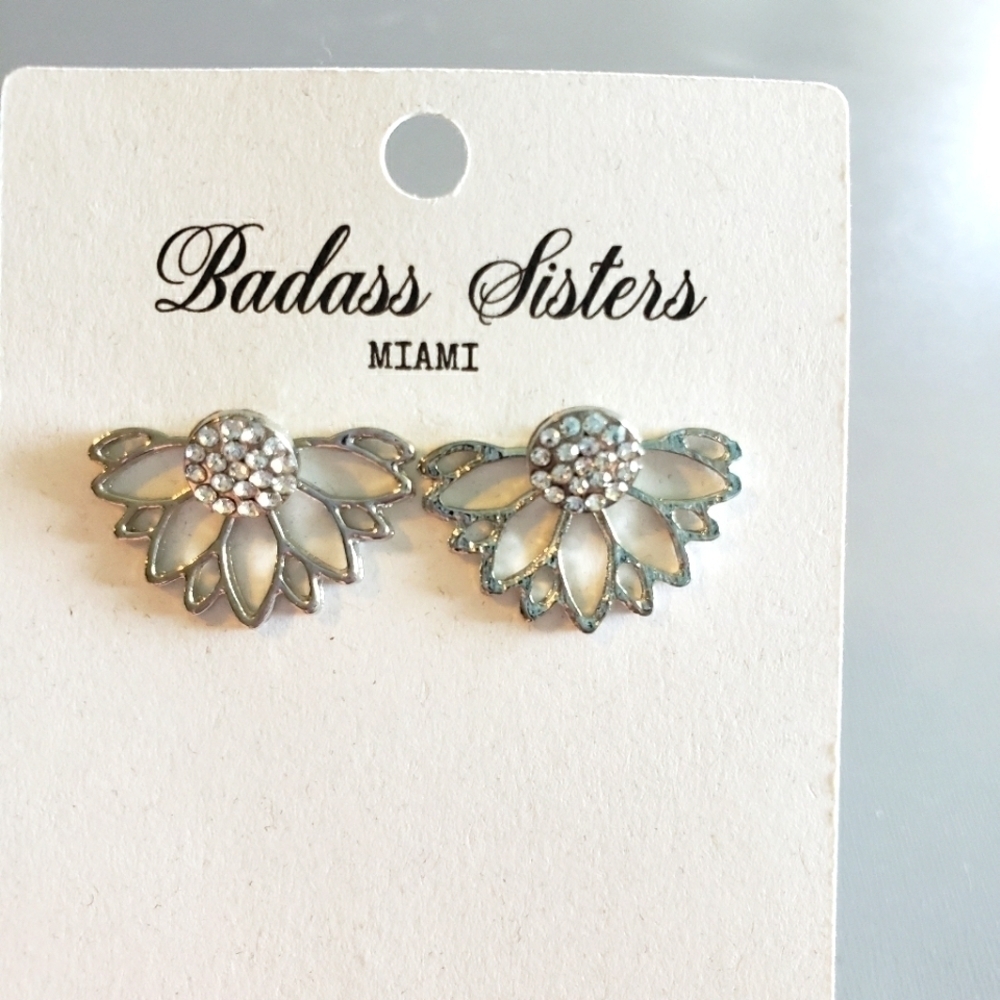 Lotus Stud Earrings Silver Tone